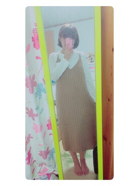 「GLOBAL WORK（グローバルワーク）の2セットニットキャミワンピース/726113（ワンピース、ベージュ系）」を使った、tamu＊さん（レディース・160cm）の秋コーディネート
