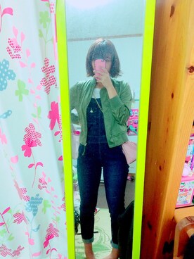 「mikoa LOWRYS FARM（ミコラローリーズファーム）のアイテム（ナイロンジャケット、グリーン系）」を使った、tamu＊さん（レディース・160cm）の秋コーディネート