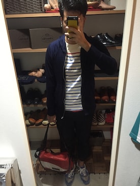 「SUNSPEL（サンスペル）のアイテム（パーカー、ブルー系）」を使った、Kiyoshi  Yoshikaneさん（メンズ・184cm）の秋コーディネート