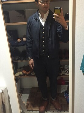 「Scye（サイ）のアイテム（デニムジャケット）」を使った、Kiyoshi  Yoshikaneさん（メンズ・184cm）の秋コーディネート