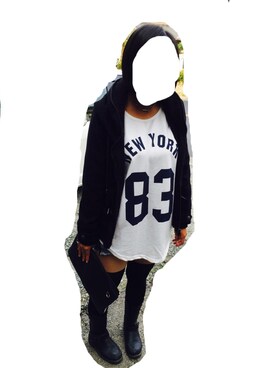 「babyShoop（ベイビーシュープ）のアイテム（Tシャツ/カットソー、ホワイト系）」を使った、ゆーりんりんさん（レディース・160cm）の秋コーディネート