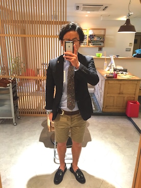 「アイテム（スーツジャケット）」を使った、shojiさん（メンズ・169cm）の春コーディネート