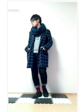 「バレンタインデートスタイル」｜「アイテム（チェスターコート）」を使った、UNIchiroさん（メンズ・172cm）の冬コーディネート
