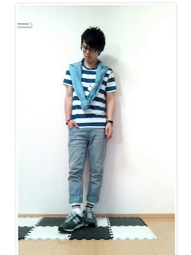 「ブルー x ホワイト」｜UNIchiroさん（メンズ・172cm）の春コーディネート