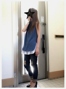 「ハイネックトップス」｜「アイテム（腕時計）」を使った、maoさん（レディース・158cm）の夏コーディネート