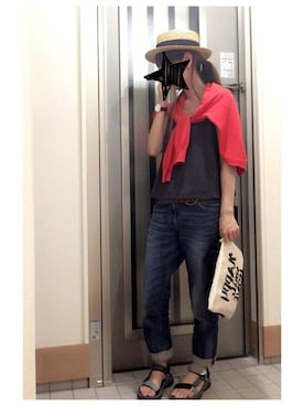 「帽子」｜「アイテム（クラッチバッグ）」を使った、maoさん（レディース・158cm）の夏コーディネート