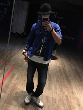 「lil whiteのアイテム（Tシャツ/カットソー、ホワイト系）」を使った、SHiMAさん（メンズ・185cm）の夏コーディネート