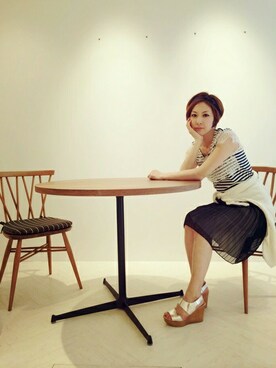 「Balcony and Bed（バルコニーアンドベッド）のマリンカットソートップス（Tシャツ/カットソー、ホワイト系）」を使った、maedaさん（レディース・158cm）の春コーディネート