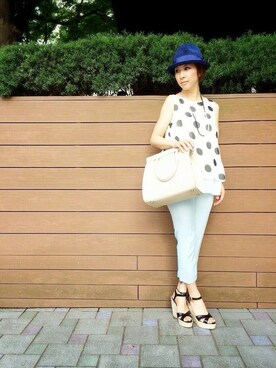 「Balcony and Bed（バルコニーアンドベッド）のシフォンドットブラウス（シャツ/ブラウス、ホワイト系）」を使った、maedaさん（レディース・158cm）の春コーディネート