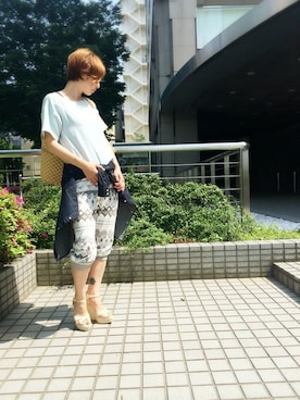 「Balcony and Bed（バルコニーアンドベッド）の【OTONAMUSE5月号掲載】ブッチャーブラウス（シャツ/ブラウス、ブルー系）」を使った、maedaさん（レディース・158cm）の春コーディネート