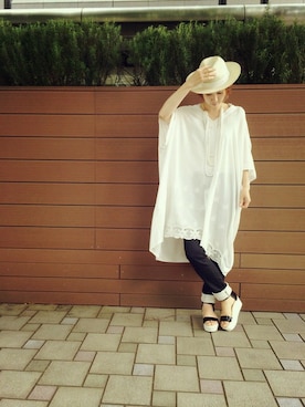 「breakfast（ブレックファスト）のスカラップレースジャージーワンピース（ワンピース、ホワイト系）」を使った、maedaさん（レディース・158cm）の春コーディネート