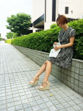 「Balcony and Bed（バルコニーアンドベッド）のブッチャーチェックブラウス（シャツ/ブラウス、ブラック系）」を使った、maedaさん（レディース・158cm）の春コーディネート