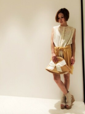 「Balcony and Bed（バルコニーアンドベッド）のパルムツリージャガードシャツワンピース（ワンピース、ホワイト系）」を使った、maedaさん（レディース・158cm）の夏コーディネート