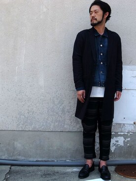 「FACTOTUM（ファクトタム）のアイテム（チェスターコート）」を使った、HIROMU_OTAさん（メンズ・174cm）の夏コーディネート