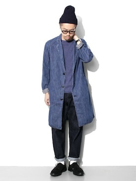「トリッカーズ」｜「アイテム（ステンカラーコート）」を使った、エグチさん（メンズ・175cm）の秋コーディネート