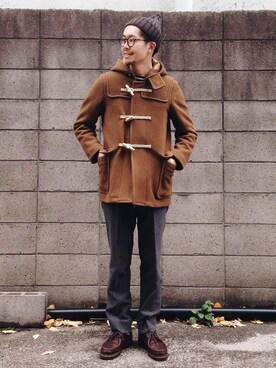 「ニットキャップ」｜「アイテム（ダッフルコート）」を使った、エグチさん（メンズ・175cm）の冬コーディネート