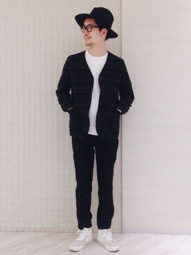 「黒縁メガネ」｜「アイテム（その他アウター）」を使った、エグチさん（メンズ・175cm）の春コーディネート