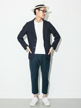 「黒縁メガネ」｜「アイテム（その他アウター）」を使った、エグチさん（メンズ・175cm）の春コーディネート