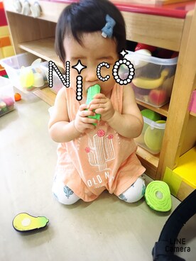 「アイテム（ヘアアクセサリー、ブルー系）」を使った、NikoNikoNikoさん（キッズ・60cm）の秋コーディネート