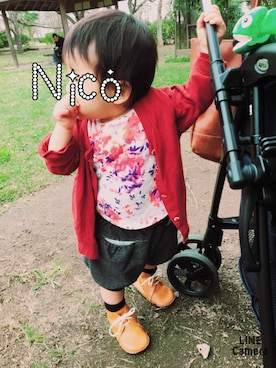「つかまり立ち」｜NikoNikoNikoさん（キッズ・60cm）の秋コーディネート