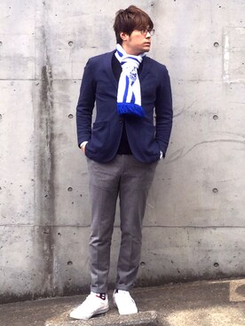 「TOMMY HILFIGER（トミーヒルフィガー）のアイテム（テーラードジャケット）」を使った、Shinさん（メンズ・171cm）の冬コーディネート