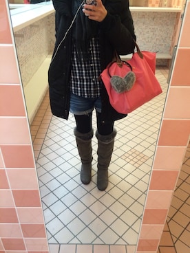 「YECCA VECCA（イェッカヴェッカ）のアイテム（ダウンジャケット/コート）」を使った、mimiさん（レディース・154cm）の冬コーディネート