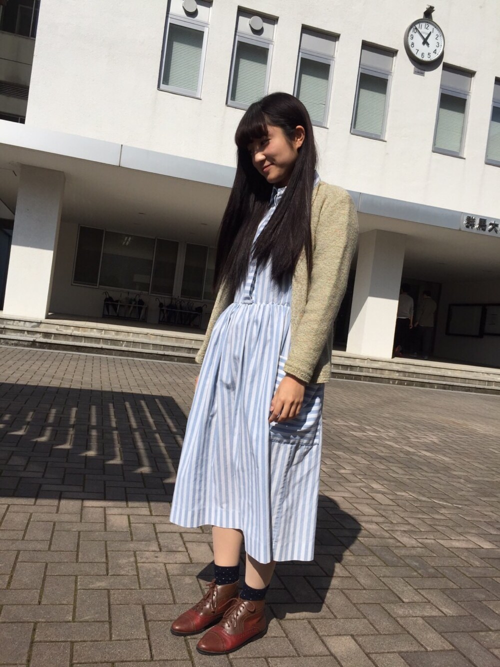 「Pastel Plan、古着、秋」｜「fundropfudgefub.fadeのアイテム（ワンピース、ブルー系）」を使った、さゆり。さん（レディース・154cm）の秋コーディネートの1枚目の写真