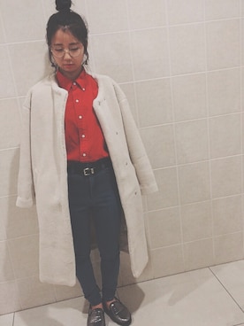 「LOWRYS FARM（ローリーズファーム）のアイテム（ムートンコート）」を使った、カエさん（レディース・155cm）の冬コーディネート