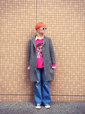 「KENZO（ケンゾー）のアイテム（トレンチコート）」を使った、Re-ji Fujisawaさん（メンズ・175cm）の秋コーディネート