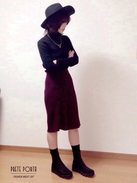 「UNIF（ユニフ）のアイテム（その他シューズ）」を使った、古市未来さん（レディース・159cm）の冬コーディネート
