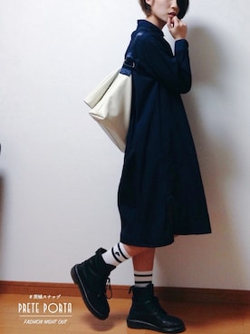 「茨城スナップ」｜「アイテム（シャツワンピース）」を使った、古市未来さん（レディース・159cm）の春コーディネート