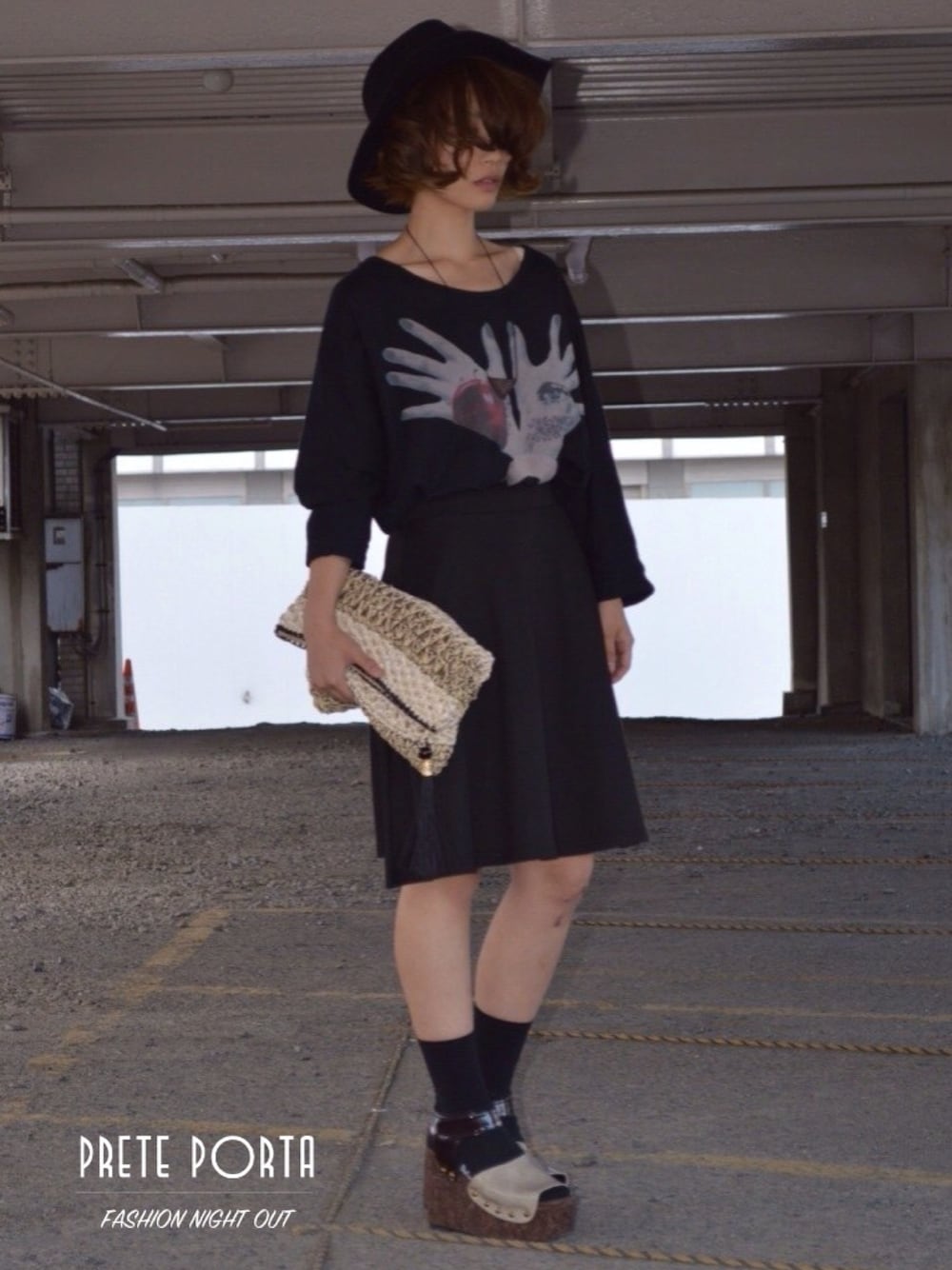 「茨城スナップ、PRETEPORTA」｜「SHAREEFのアイテム（Tシャツ/カットソー、ブラック系）」を使った、古市未来さん（レディース・159cm）の春コーディネートの1枚目の写真