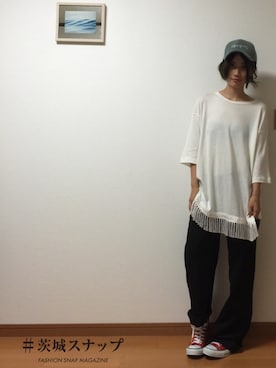 「Yves Saint Laurent（イヴサンローラン）のアイテム（スラックス）」を使った、古市未来さん（レディース・159cm）の夏コーディネート