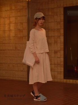 「茨城スナップ」｜「アイテム（帽子）」を使った、古市未来さん（レディース・159cm）の夏コーディネート