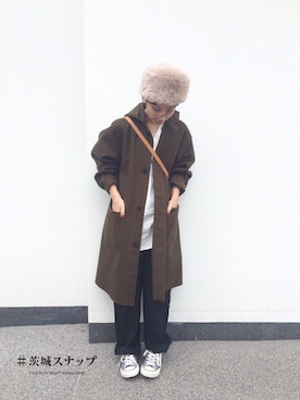 「Yves Saint Laurent（イヴサンローラン）のアイテム（スラックス）」を使った、古市未来さん（レディース・159cm）の秋コーディネート