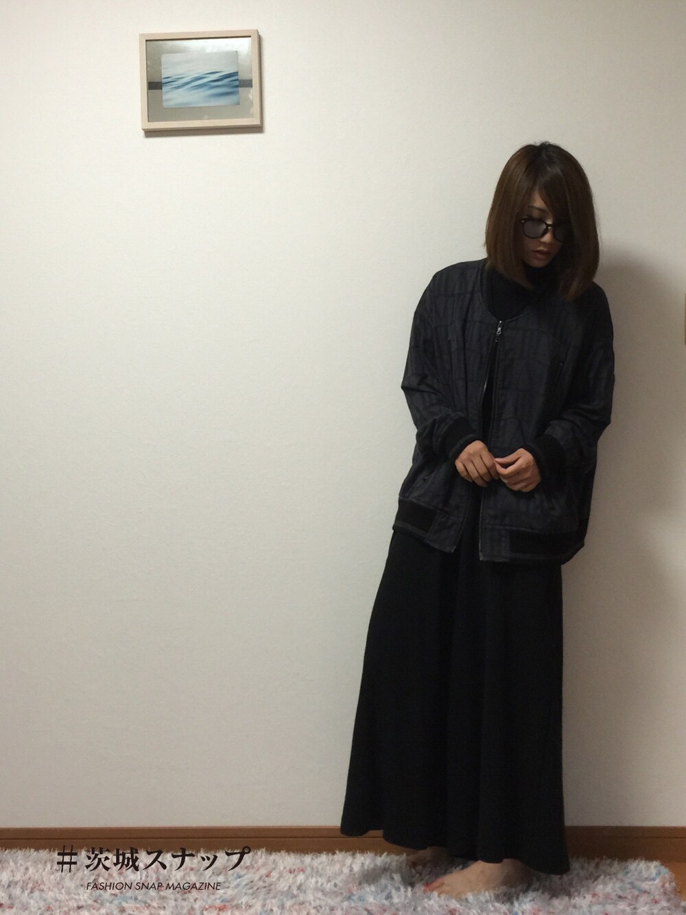 「茨城スナップ」｜「SHAREEFのアイテム（ブルゾン、ブルー系）」を使った、古市未来さん（レディース・159cm）の冬コーディネートの1枚目の写真