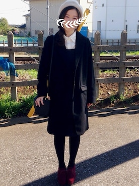 「サロペットスカート」｜「アイテム（ハンチング/ベレー帽）」を使った、yanさん（レディース・157cm）の秋コーディネート