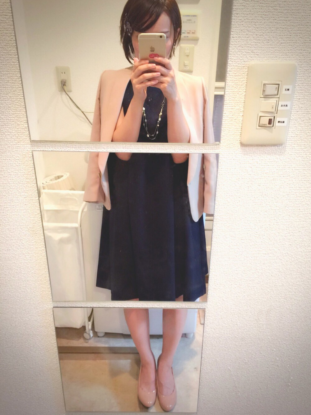 「結婚式、結婚式 ワンピース」｜「PICCINの【PICCIN】ウールジョーゼットフロントクロスワンピース（ワンピース、ブルー系）」を使った、うめめさん（レディース・150cm）の秋コーディネートの1枚目の写真
