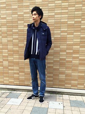 「LACOSTE」｜「アイテム（ダウンジャケット/コート）」を使った、FUMIYAさん（メンズ・190cm）の冬コーディネート