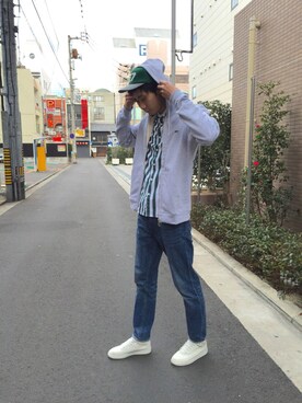 「アイテム（デニムパンツ）」を使った、FUMIYAさん（メンズ・190cm）の冬コーディネート