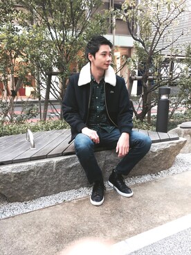 「アイテム（デニムパンツ）」を使った、FUMIYAさん（メンズ・190cm）の秋コーディネート