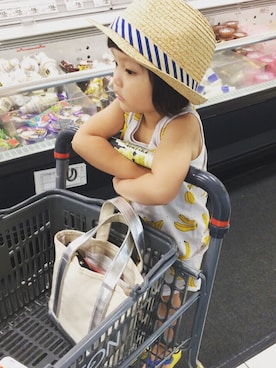 「韓国のアイテム（タンクトップ、ホワイト系）」を使った、kikoさん（キッズ）の夏コーディネート