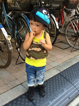 「Birthday（バースデイ）のアイテム（トップス、グリーン系）」を使った、kikoさん（キッズ）の夏コーディネート