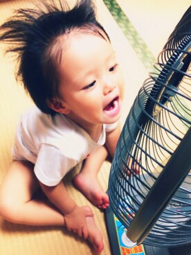 「UNIQLO（ユニクロ）のウォーリー（；゜０゜）（Tシャツ/カットソー、ホワイト系）」を使った、kikoさん（キッズ）の夏コーディネート