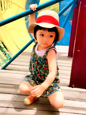 「GO TO HOLLYWOOD（ゴートゥーハリウッド）のアイテム（ハット、ベージュ系）」を使った、kikoさん（キッズ）の夏コーディネート