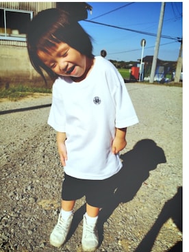 「no brand（ノーブランド）のアイテム（Tシャツ/カットソー、ホワイト系）」を使った、kikoさん（キッズ）の夏コーディネート