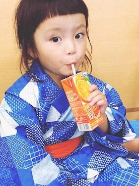 「三越で買ったのアイテム（浴衣、ブルー系）」を使った、kikoさん（キッズ）の夏コーディネート