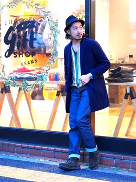 「BEAMS（ビームス）のアイテム（その他アウター）」を使った、佐藤嘉紀さん（メンズ・174cm）の秋コーディネート