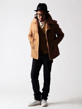 「BEAMS（ビームス）のアイテム（ピーコート）」を使った、佐藤嘉紀さん（メンズ・174cm）の冬コーディネート