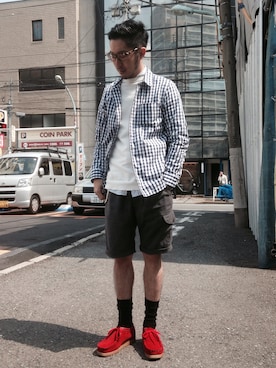 「ハイソックス」｜「アイテム（モカシン/デッキシューズ）」を使った、佐藤嘉紀さん（メンズ・174cm）の春コーディネート